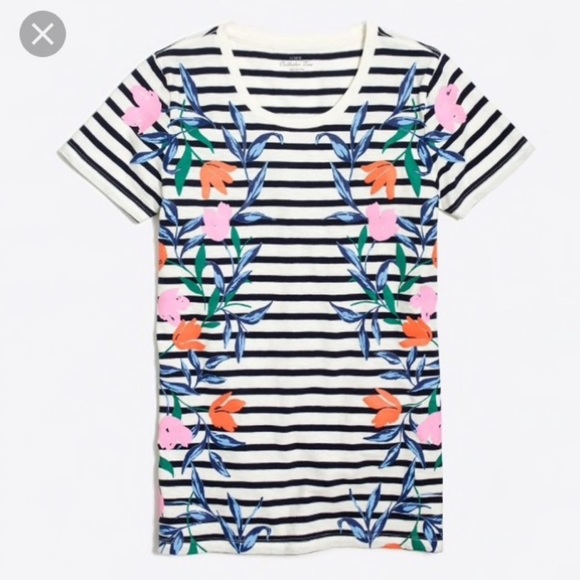 J. Crew Collections Striped Flower Tee - Picture 1 of 6
